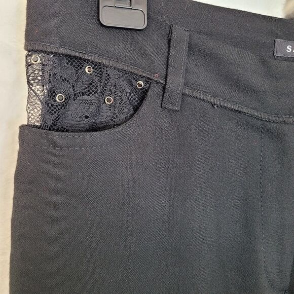 Sandro Lace Trim Black Trouser Pants - Picture 3 of 11